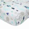 Sheets & Pillowcases * | Lambs & Ivy Oceania 100% Cotton /Gray/White Whale With Octopus And Fish Nautical Ocean Theme Fitted Crib Sheet Blue