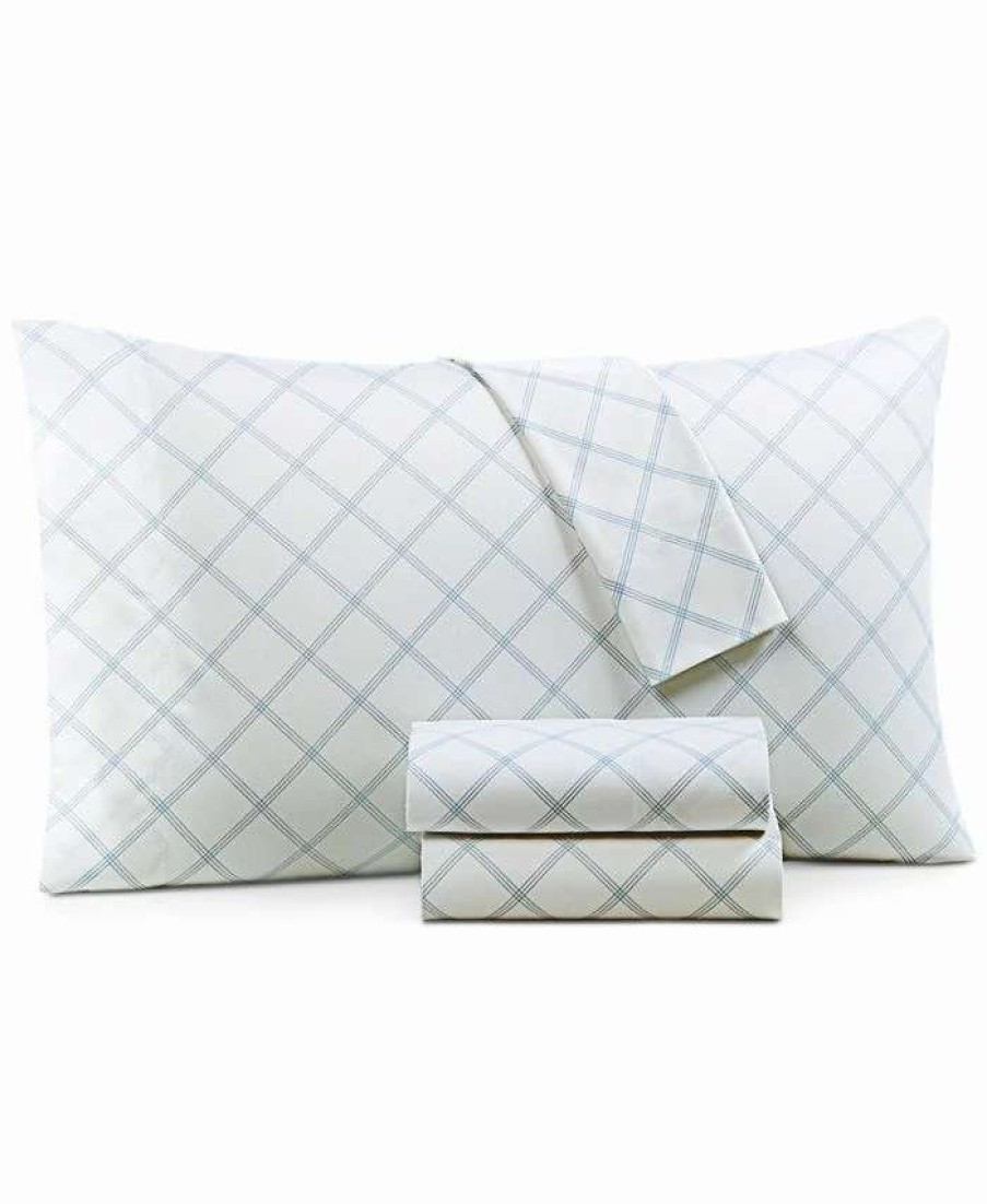 Sheets & Pillowcases * | Charter Club Printed Window Pane 550-Thread Count Cotton 4-Pc. Sheet Set, California King, Created For Macy'S Blue