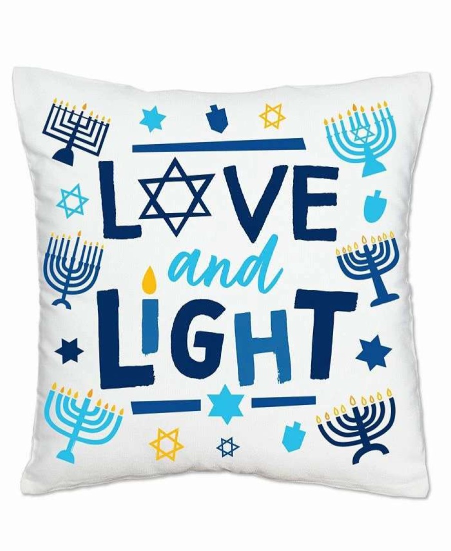 Decorative & Throw Pillows * | Big Dot Of Happiness Ukkah Menorah Chanukah Holiday Home Decorative Throw Pillow Cover 16 X 16 Blue