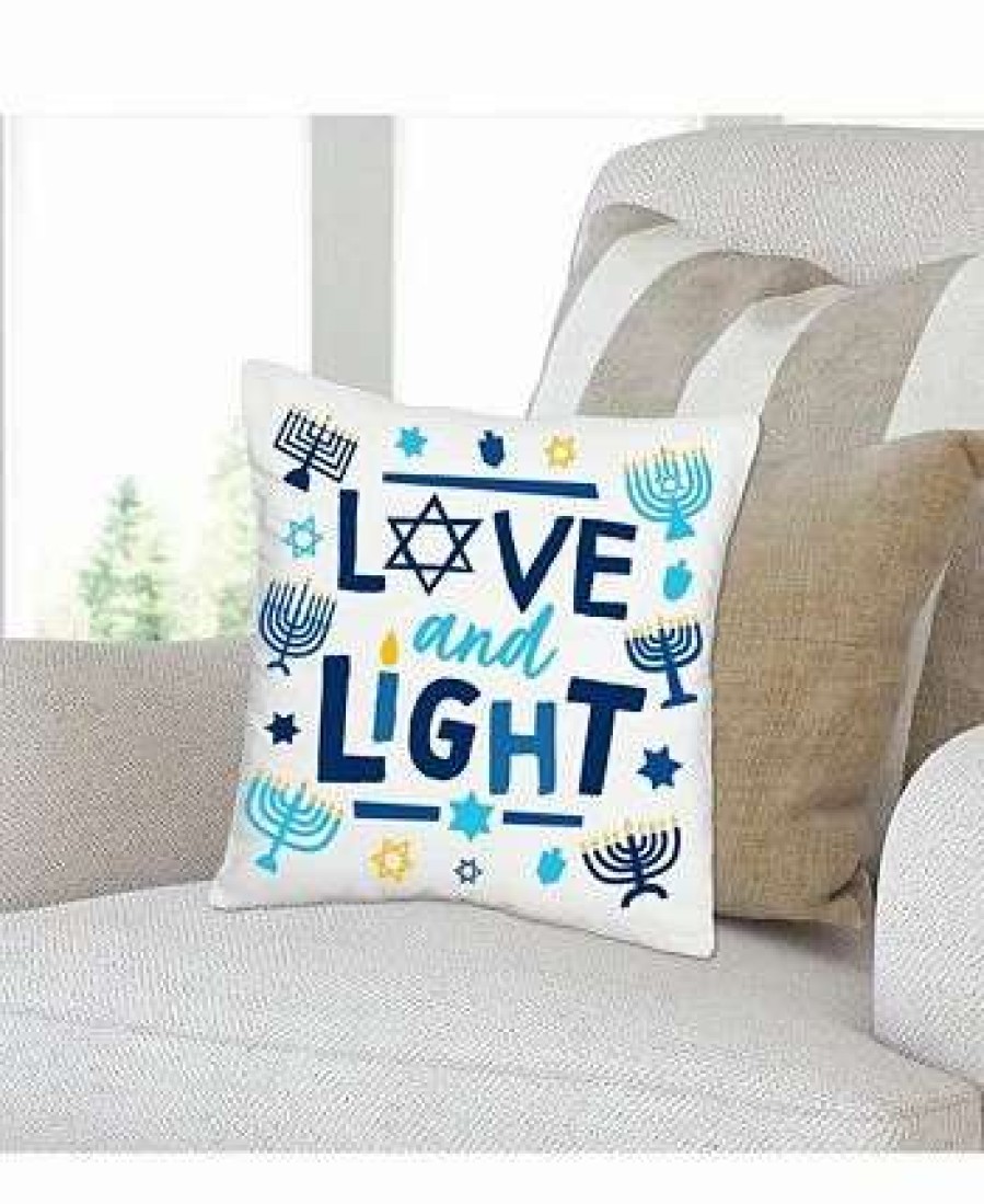 Decorative & Throw Pillows * | Big Dot Of Happiness Ukkah Menorah Chanukah Holiday Home Decorative Throw Pillow Cover 16 X 16 Blue