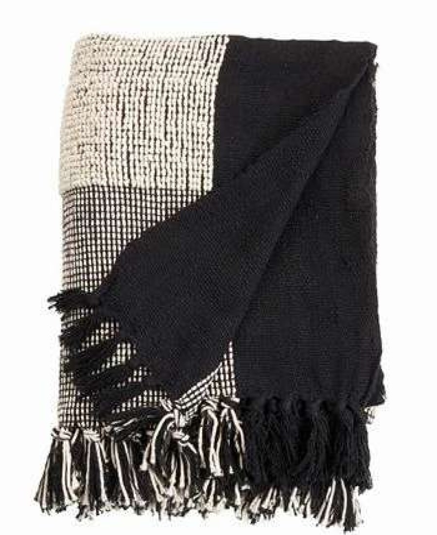 Blankets & Throws * | Saro Lifestyle Ped 100% Cotton Throw, 50 X 60 Black, White