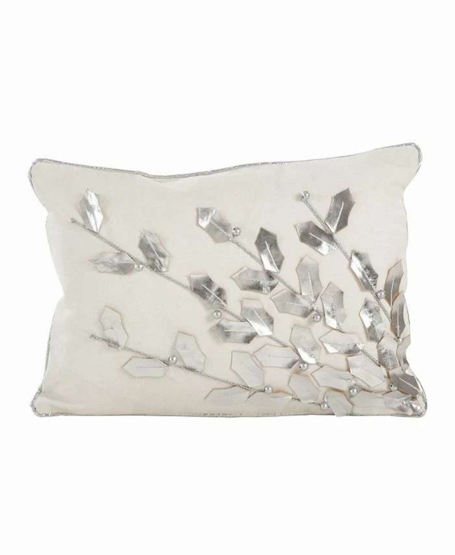 Decorative & Throw Pillows * | Saro Lifestyle Metallic Poinsettia Branch Decorative Pillow, 12 X 18 Silver